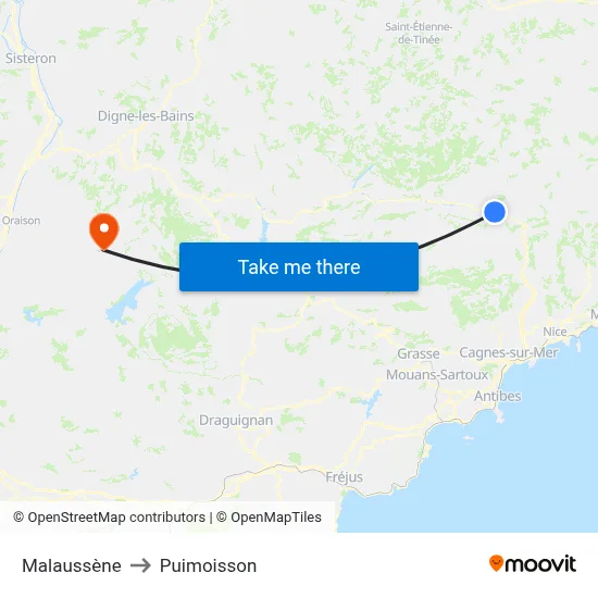 Malaussène to Puimoisson map