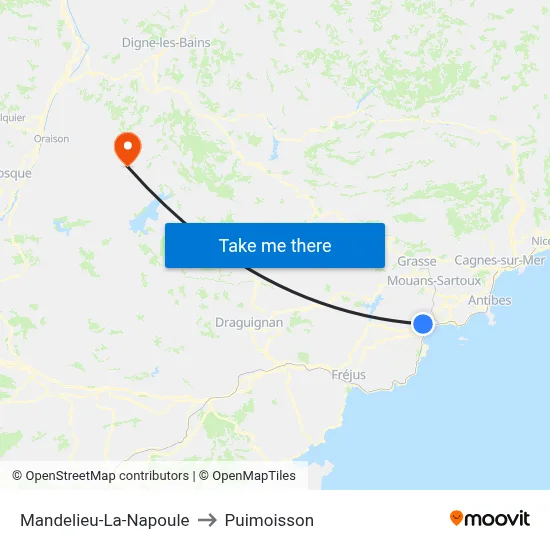 Mandelieu-La-Napoule to Puimoisson map