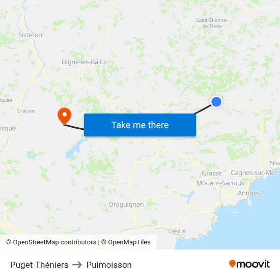 Puget-Théniers to Puimoisson map