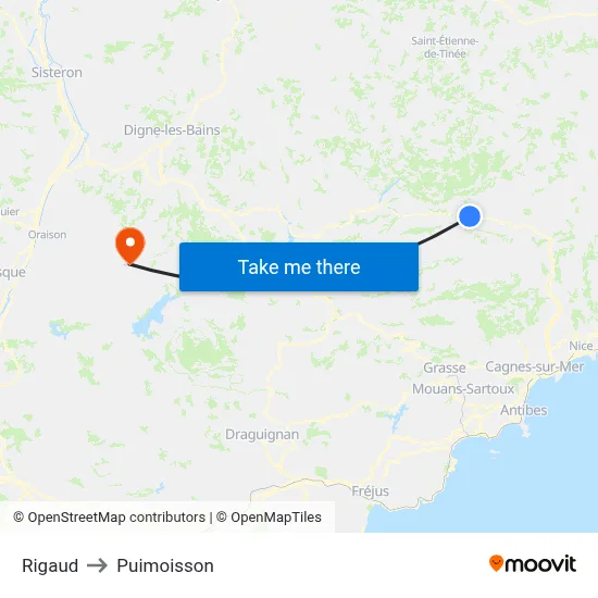 Rigaud to Puimoisson map