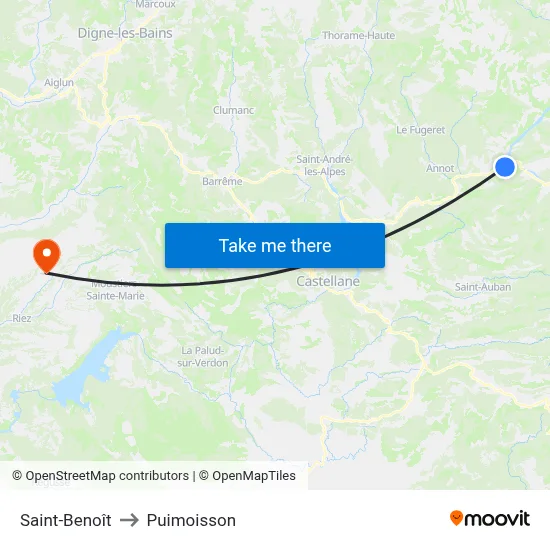 Saint-Benoît to Puimoisson map