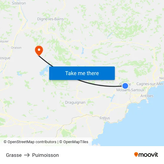Grasse to Puimoisson map