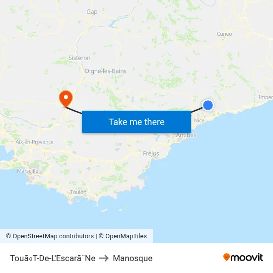 Touã«T-De-L'Escarã¨Ne to Manosque map