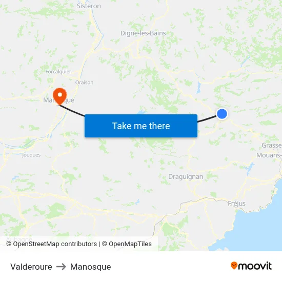 Valderoure to Manosque map