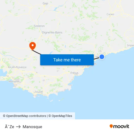 ÃˆZe to Manosque map