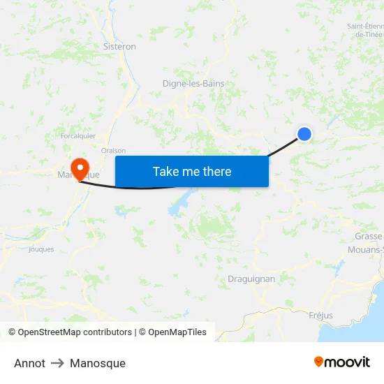 Annot to Manosque map