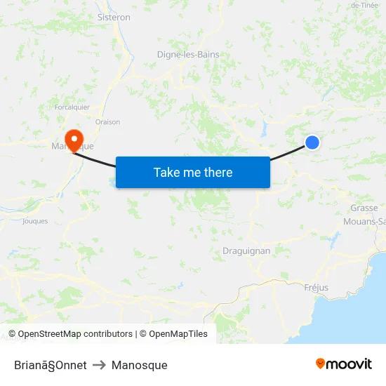 Brianã§Onnet to Manosque map