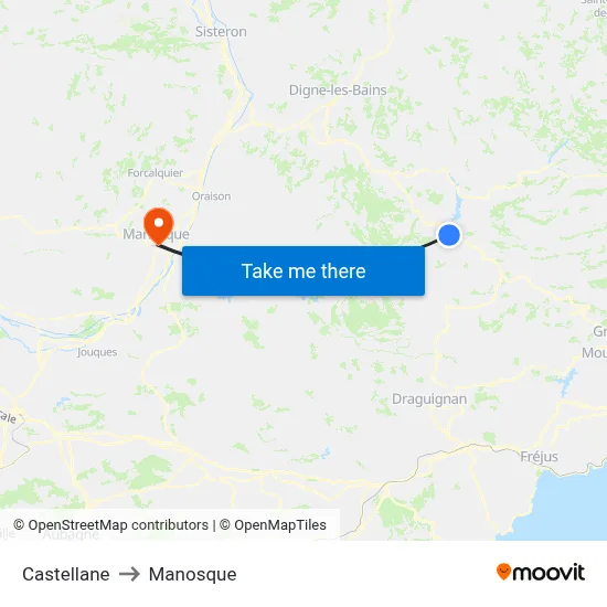 Castellane to Manosque map