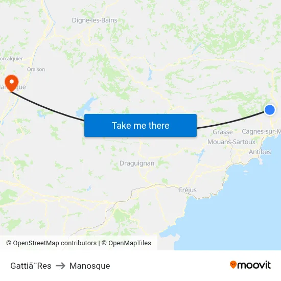 Gattiã¨Res to Manosque map