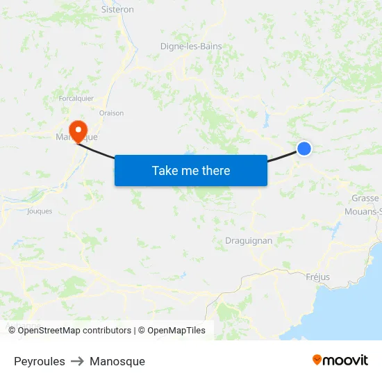 Peyroules to Manosque map