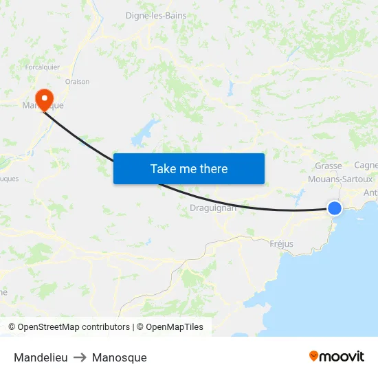 Mandelieu to Manosque map