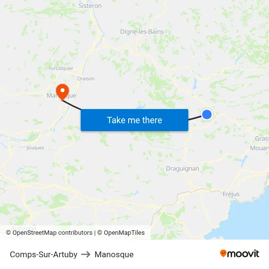 Comps-Sur-Artuby to Manosque map