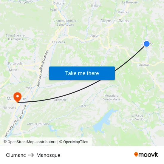 Clumanc to Manosque map
