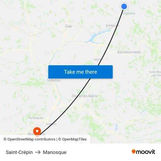 Saint-Crépin to Manosque map