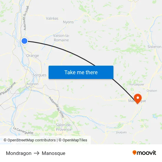 Mondragon to Manosque map