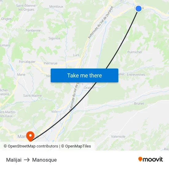 Malijai to Manosque map