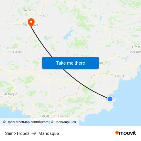 Saint-Tropez to Manosque map