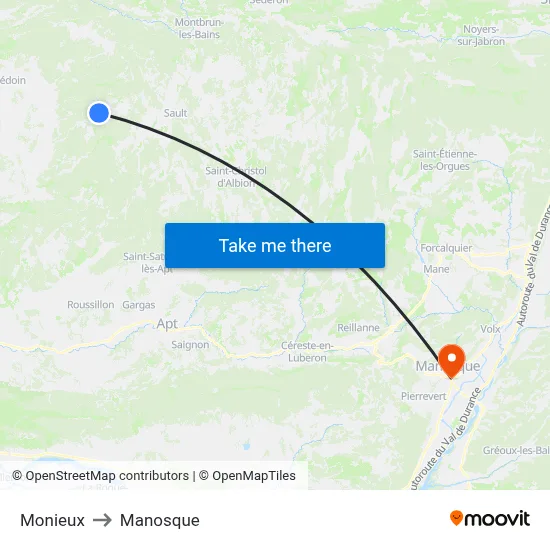 Monieux to Manosque map