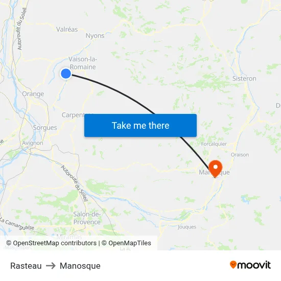 Rasteau to Manosque map