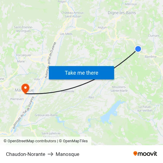 Chaudon-Norante to Manosque map