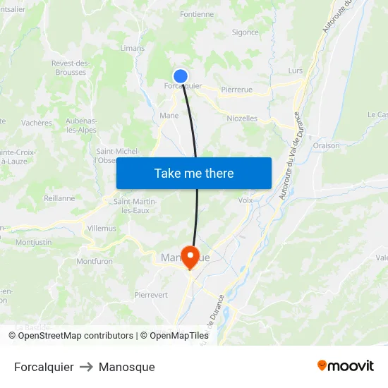 Forcalquier to Manosque map