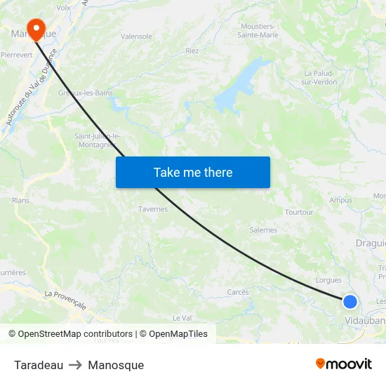 Taradeau to Manosque map