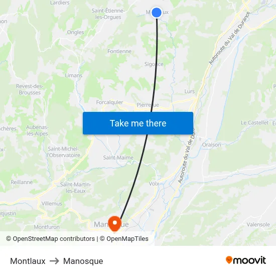 Montlaux to Manosque map