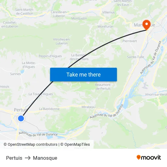 Pertuis to Manosque map