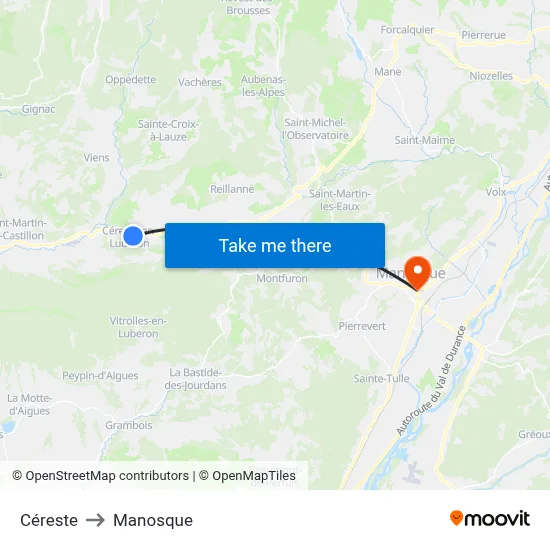 Céreste to Manosque map