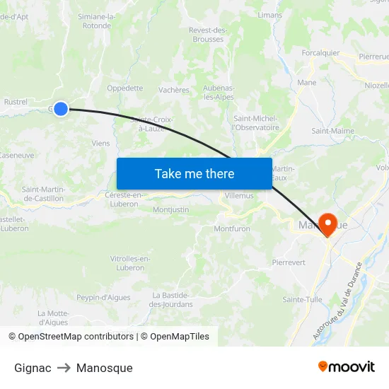 Gignac to Manosque map