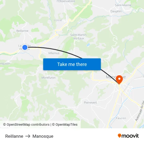 Reillanne to Manosque map