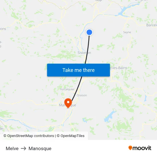 Melve to Manosque map