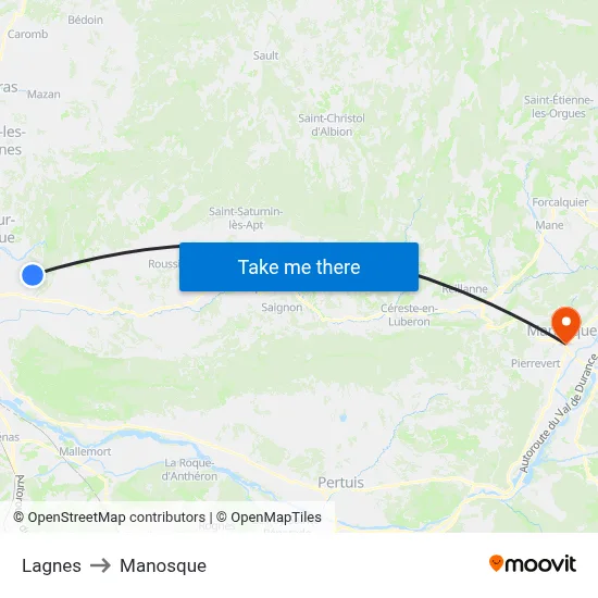 Lagnes to Manosque map
