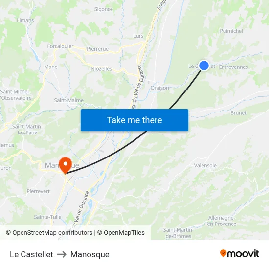 Le Castellet to Manosque map