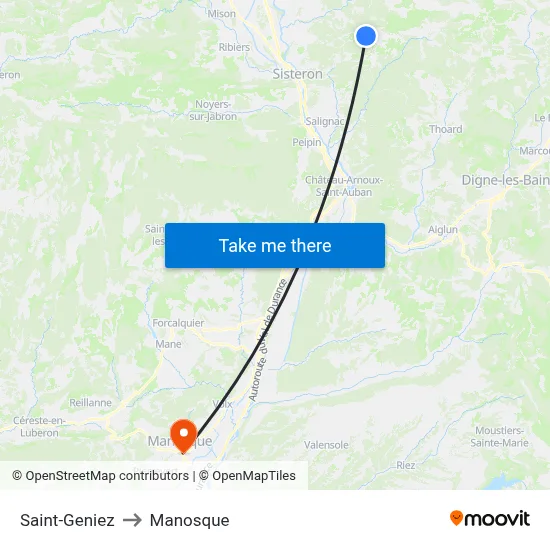 Saint-Geniez to Manosque map