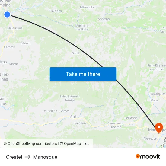 Crestet to Manosque map