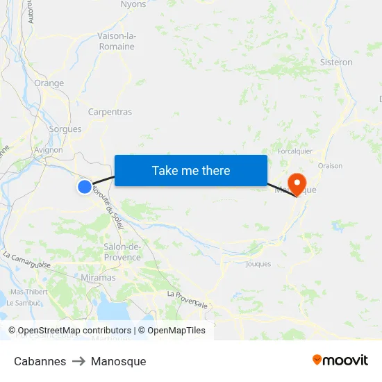 Cabannes to Manosque map