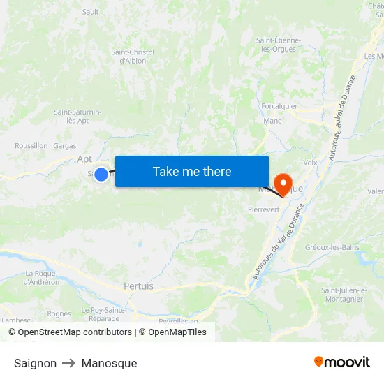 Saignon to Manosque map