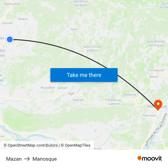 Mazan to Manosque map