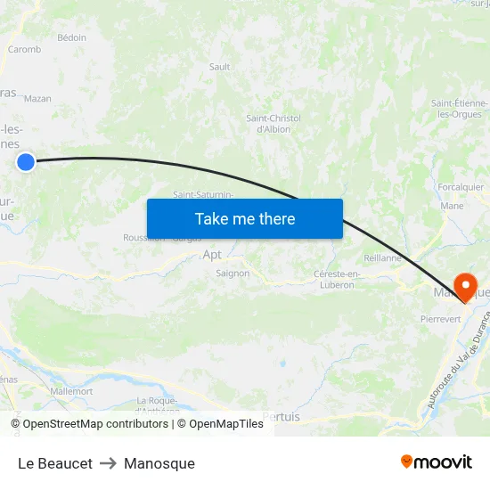 Le Beaucet to Manosque map
