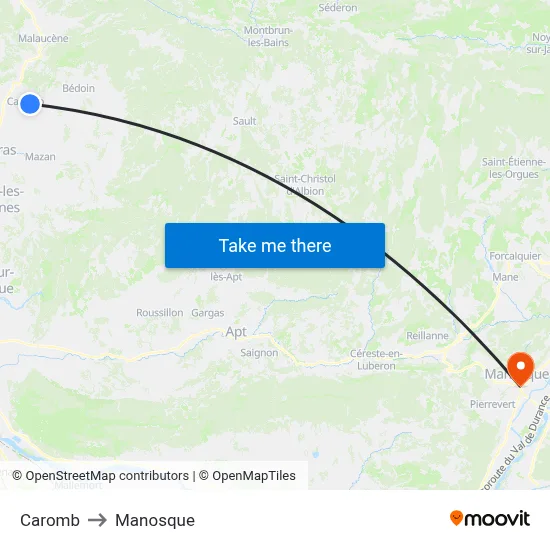 Caromb to Manosque map
