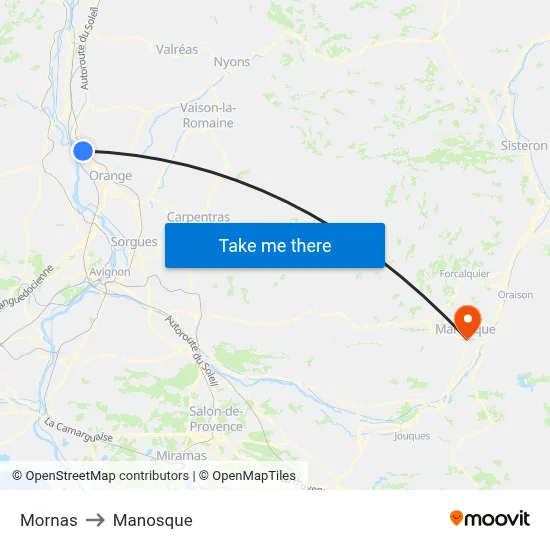 Mornas to Manosque map
