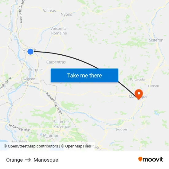 Orange to Manosque map