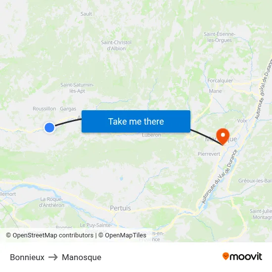 Bonnieux to Manosque map