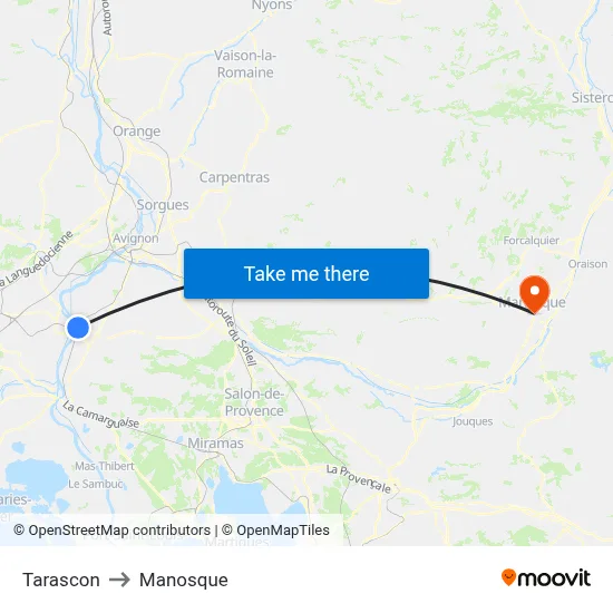 Tarascon to Manosque map