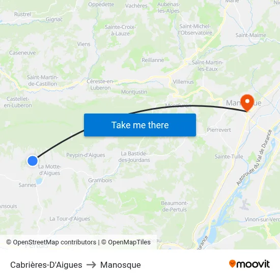 Cabrières-D'Aigues to Manosque map
