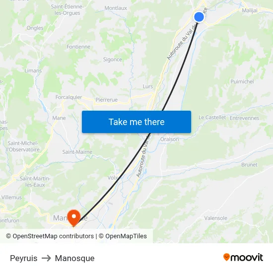 Peyruis to Manosque map