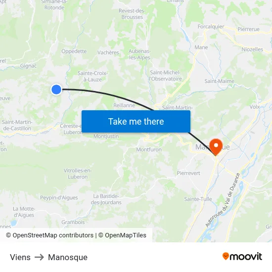 Viens to Manosque map