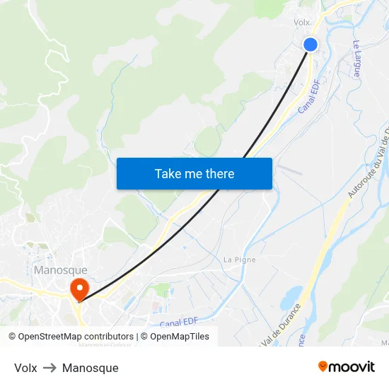 Volx to Manosque map