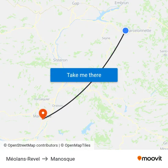 Méolans-Revel to Manosque map